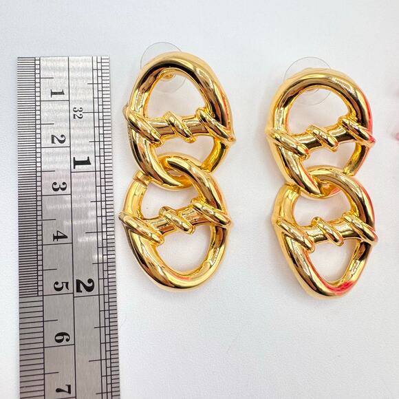 Vintage Big Chunky Chain Link Earrings 80s 90s Preppy Chic Runway Statement - Picture 7 of 9